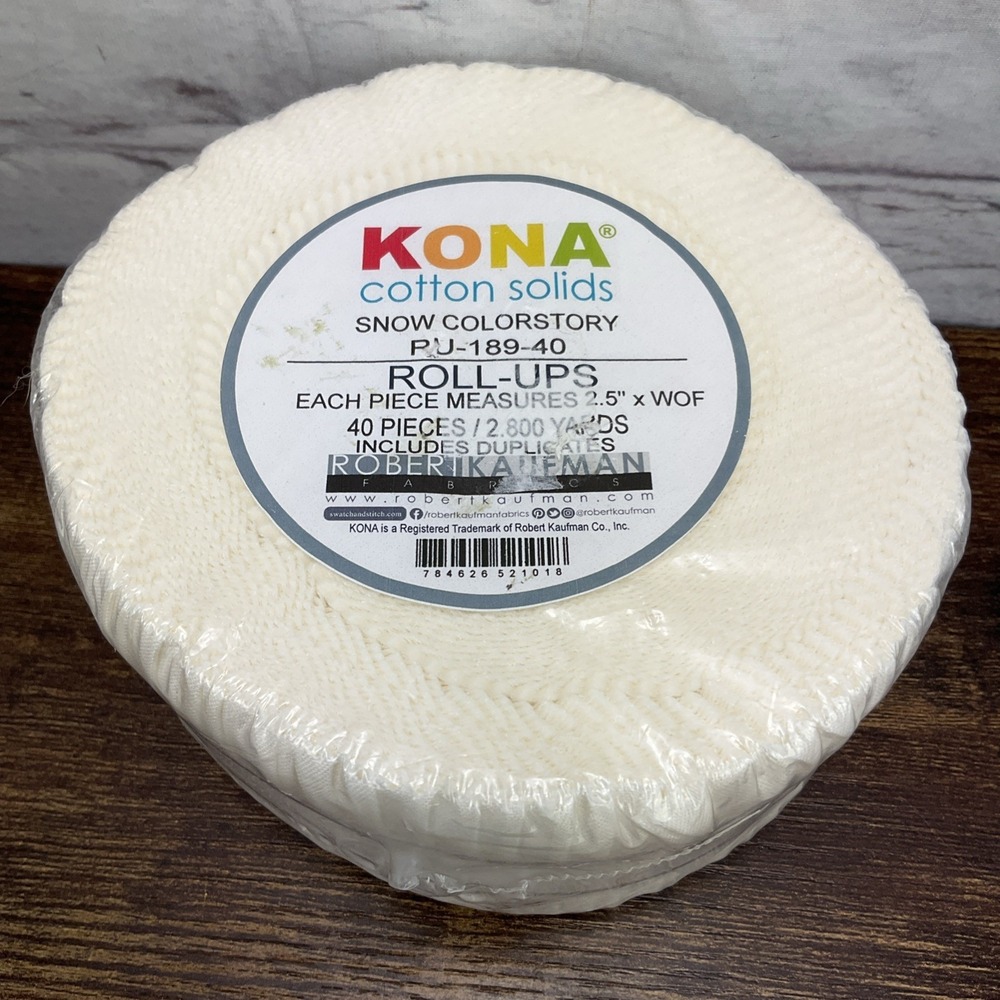 Robert Kaufman Kona Cotton Solids Snow Colorstory 2-1/2in Roll-Ups 40pcs